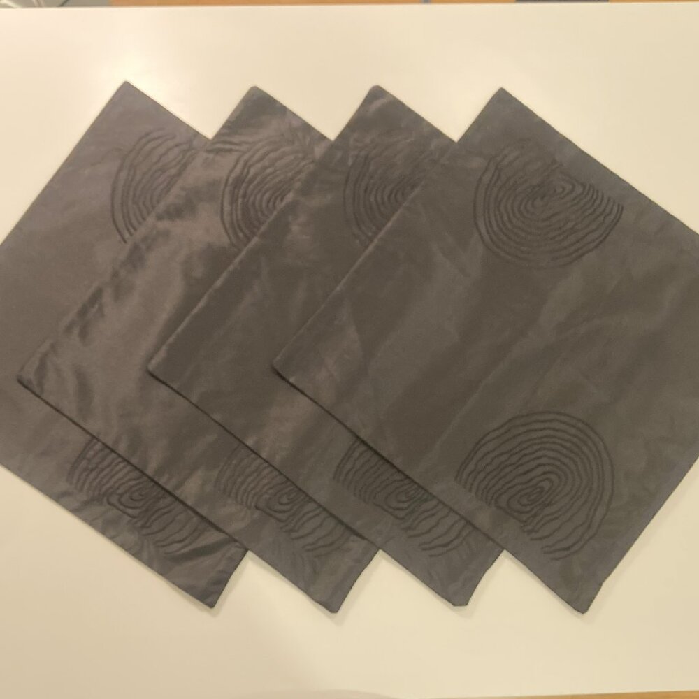 4 Black Throw Cushion Covers Embroidered with Spirals - 17 inches square